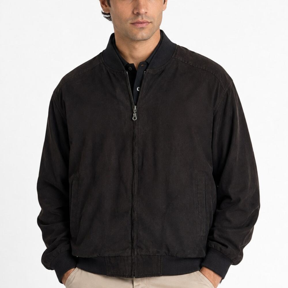 Alan Flusser Vintage Faux Suede Bomber Jacket Black Size XL